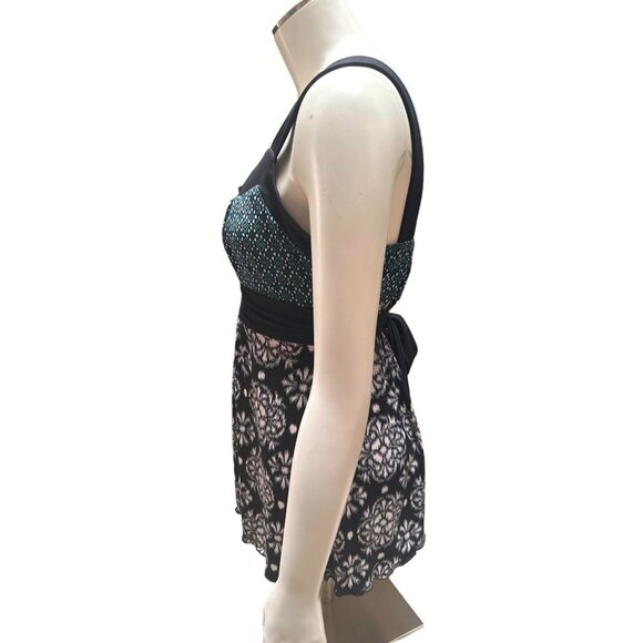 CCC Black White Green SwimSuit Abstract Coverup Tankini Swimwear Dress Size Smal - Picture 2 of 6